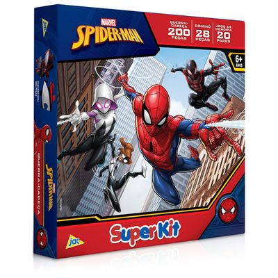 Super Kit com Quebra Cabeça, Memoria e Dominó - Spider Man